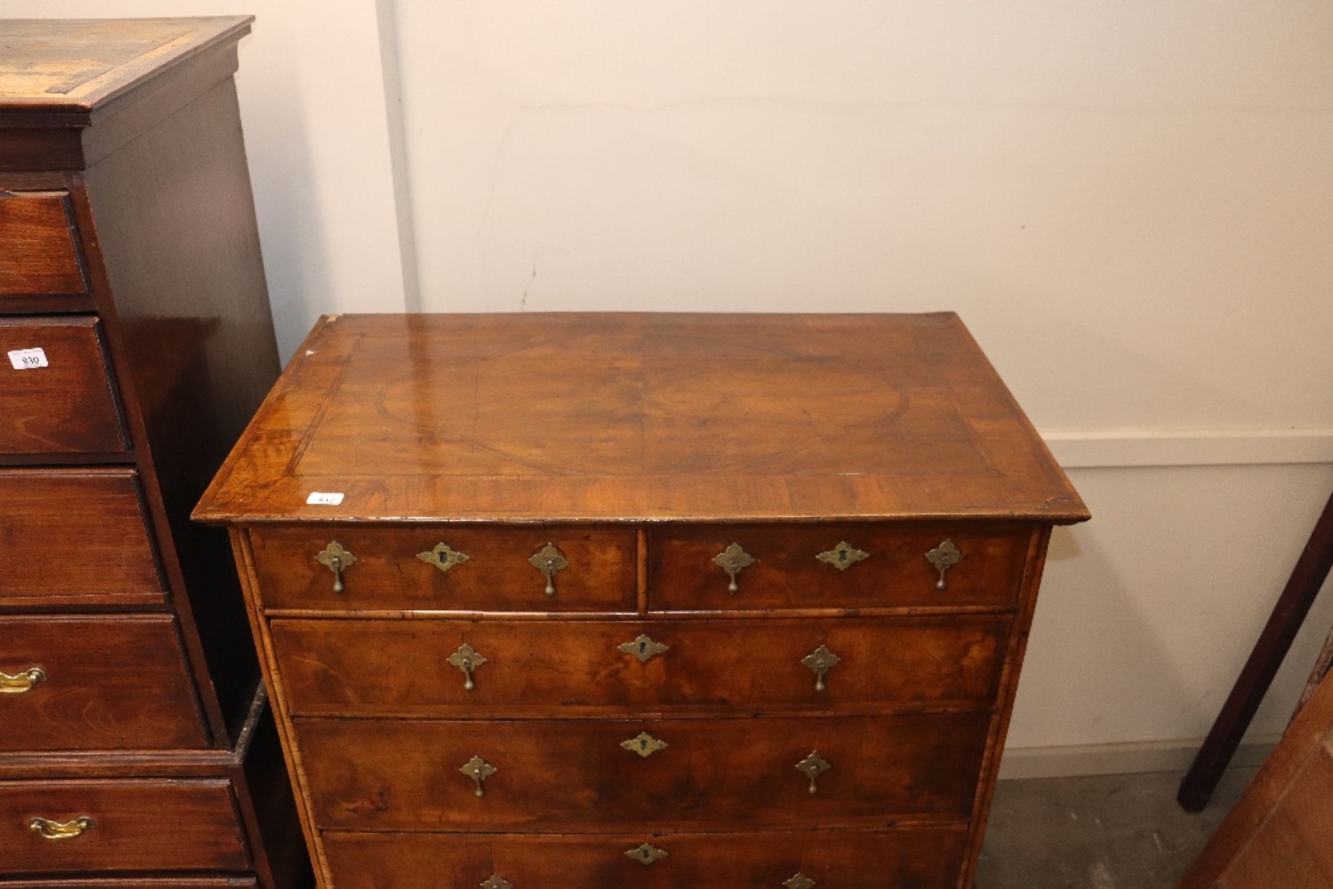 An 18th century walnut chest on stand, the upper section fitted with two short and three long - Image 2 of 3