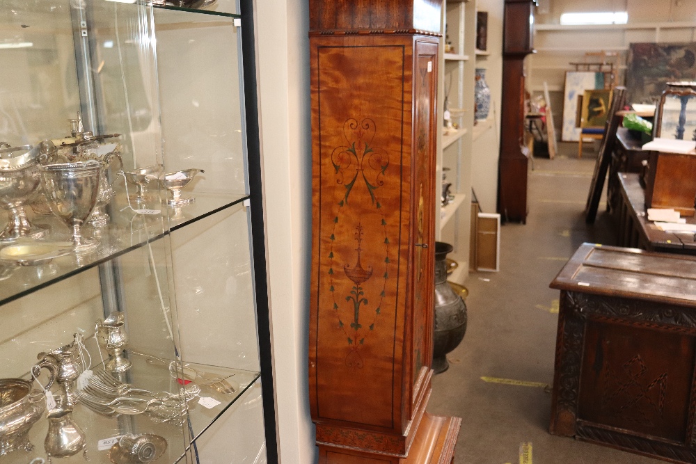A late 19th century satinwood longcase clock, having inlaid and painted decoration of classical - Image 7 of 79