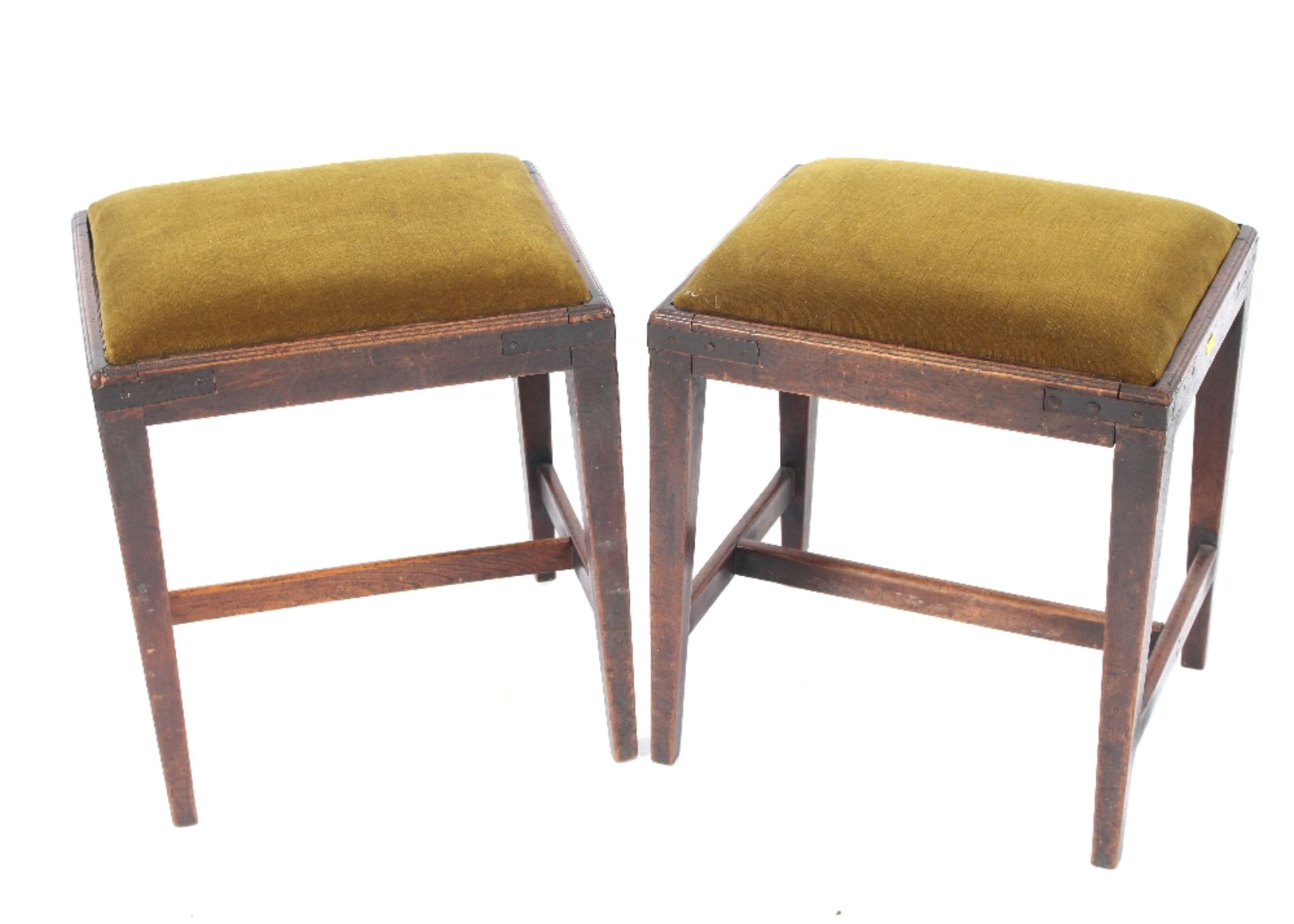 A Victorian mahogany square green Dralon upholstered footstool together with a pair of 19th