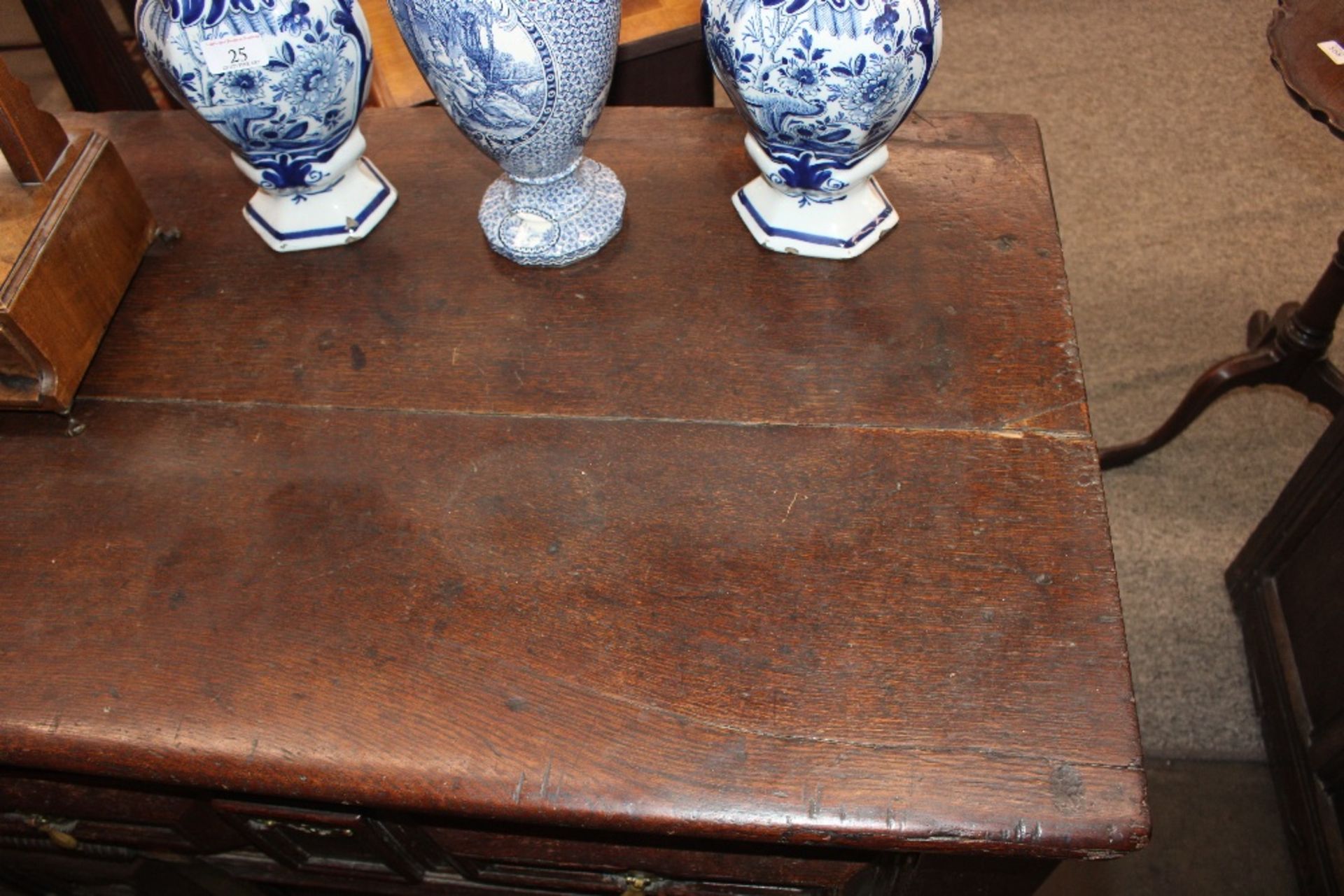 An 18th century oak dresser base, the drawers and - Image 5 of 13