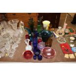 A collection of coloured glassware