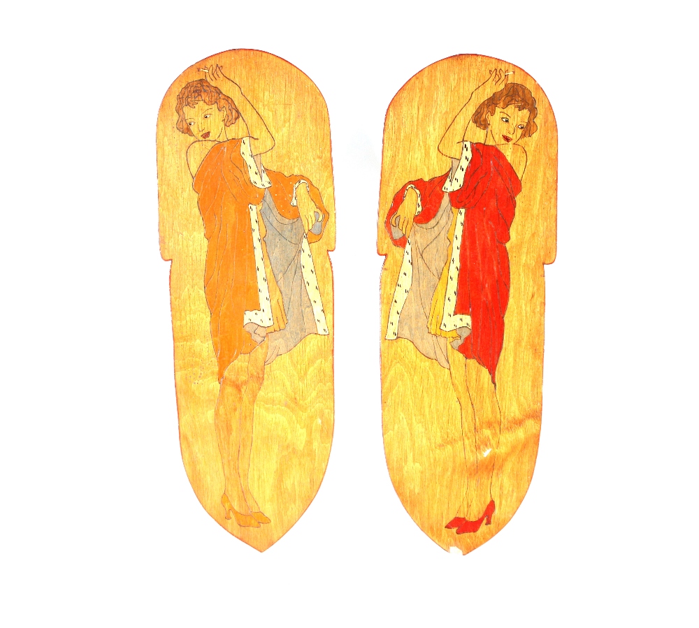 A pair of poker work panels depicting females