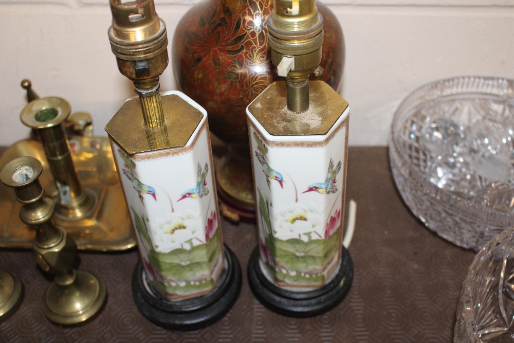 A Cloisonne table vase; a pair of Oriental decorated lamps and a crackle glazed ginger jar converted - Image 3 of 6