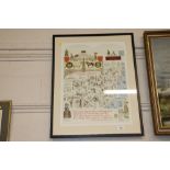 Framed Suffolk map by J L Carr, hand signed Limite