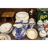 A quantity of various blue and white china; a glaz