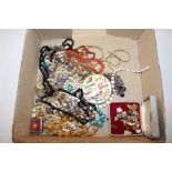 A box containing various costume jewellery, coral