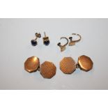 A pair of 9ct gold cufflinks, approximately 5g, a