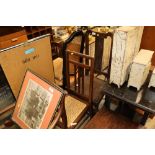 A cane seated chair together with an antique oak c