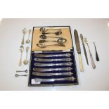 A cased set of six silver butter knives, various s