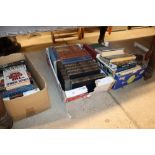 Three boxes of books to include history books; tra