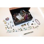 A box of assorted costume jewellery