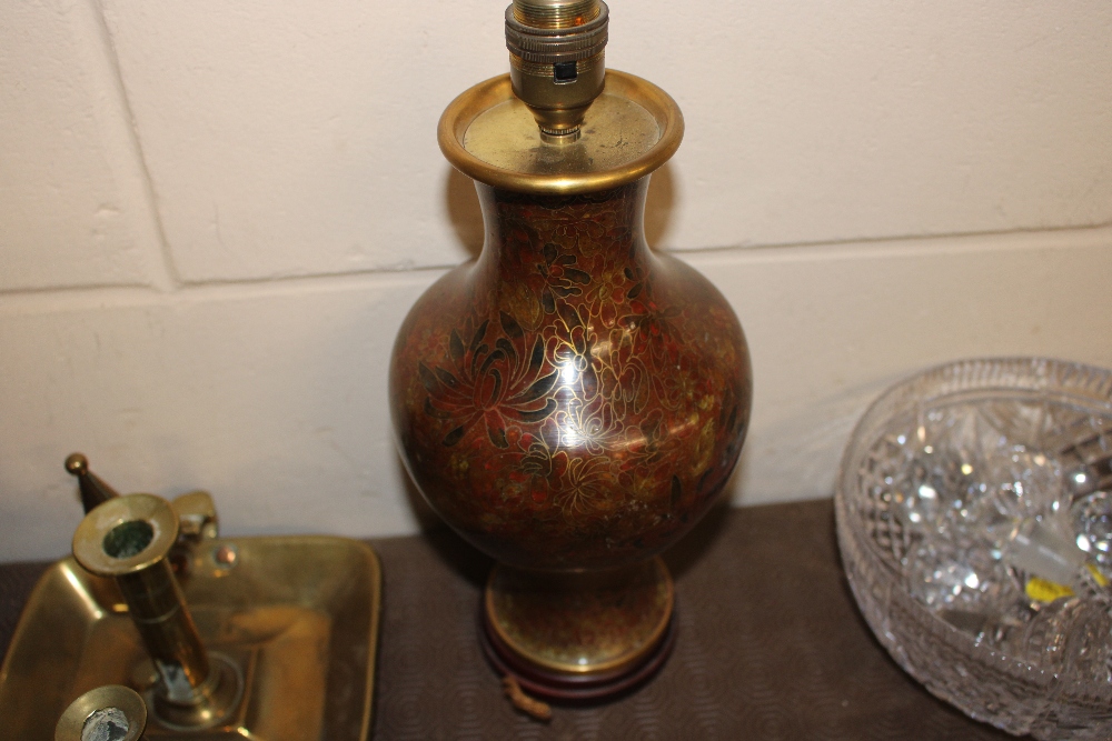 A Cloisonne table vase; a pair of Oriental decorated lamps and a crackle glazed ginger jar converted - Image 2 of 6