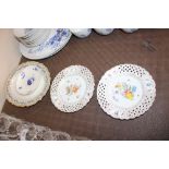 Two floral decorated pierced plates; Bloor Derby d