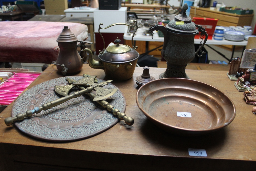 A pair of decorative axes, copper wall plate, East