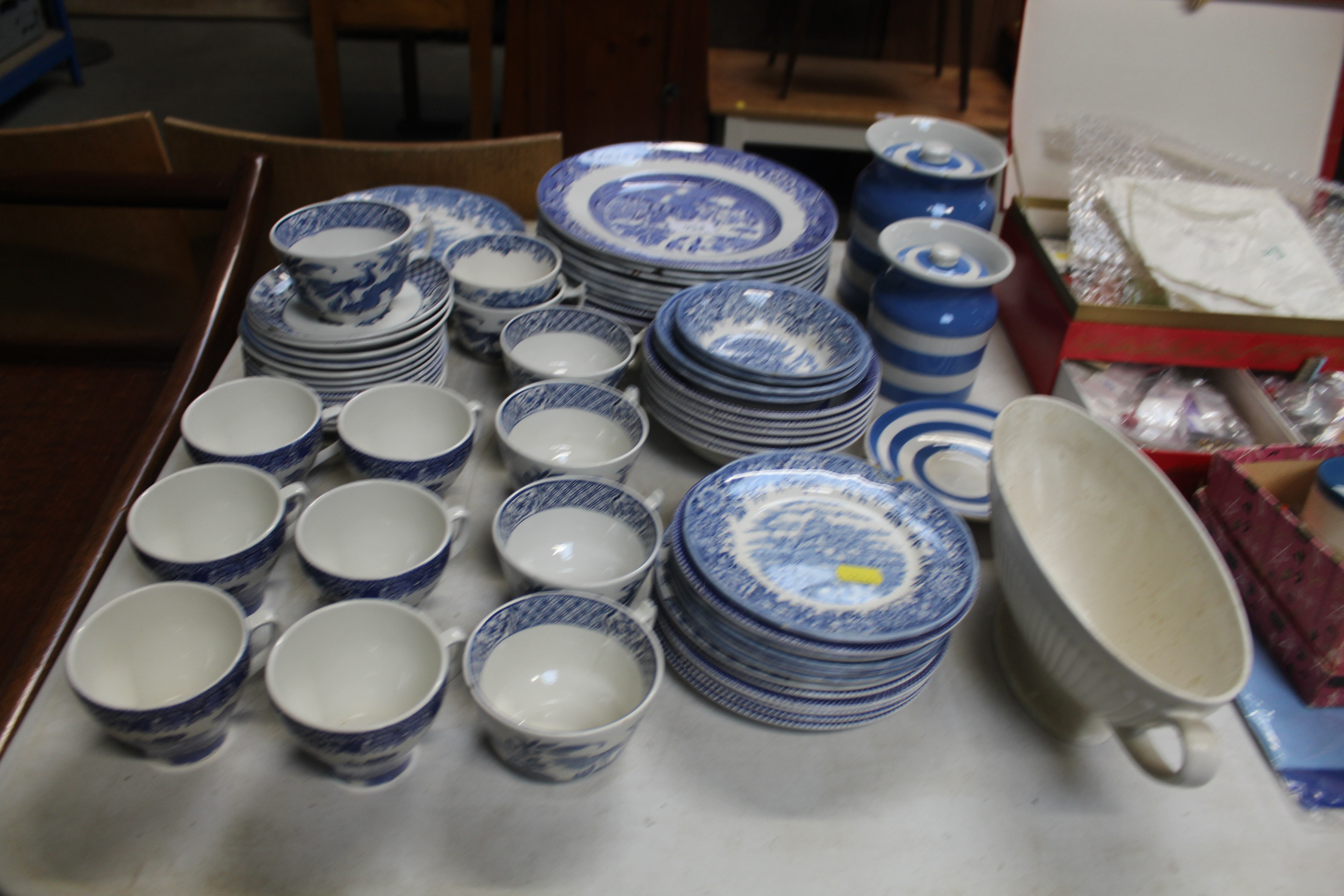 A collection of various patterned blue and white d