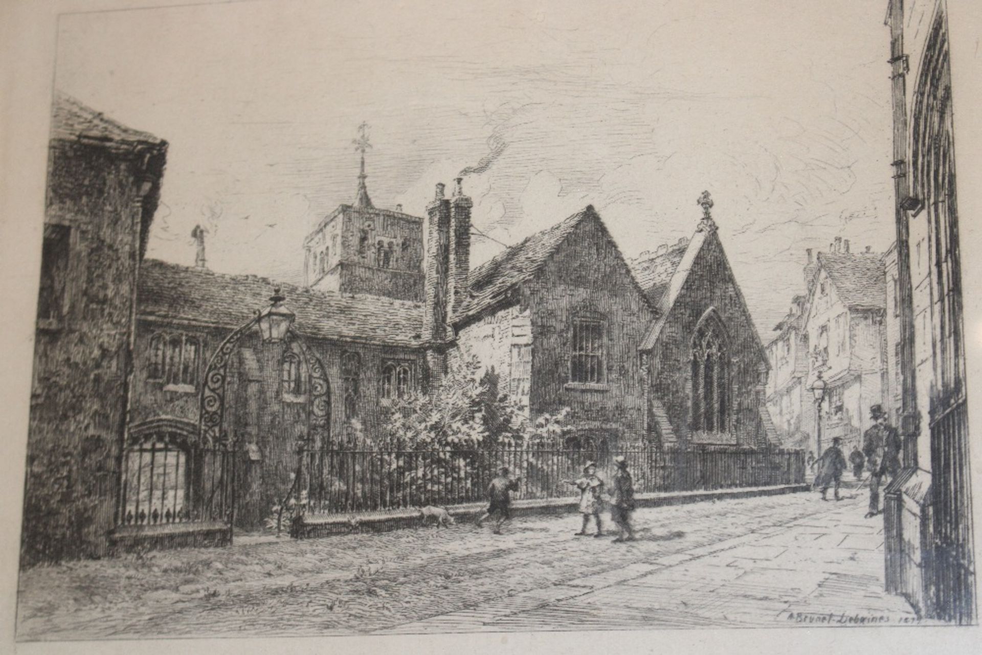 A Brunet-Debaines, etching continental street scene - Image 2 of 3