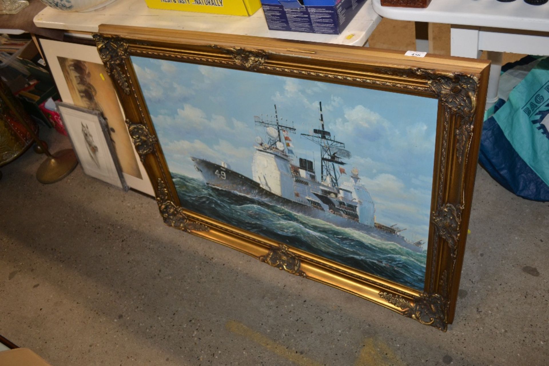 Oil on canvas, study of a naval vessel in decorati