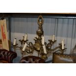 A decorative brass chandelier
