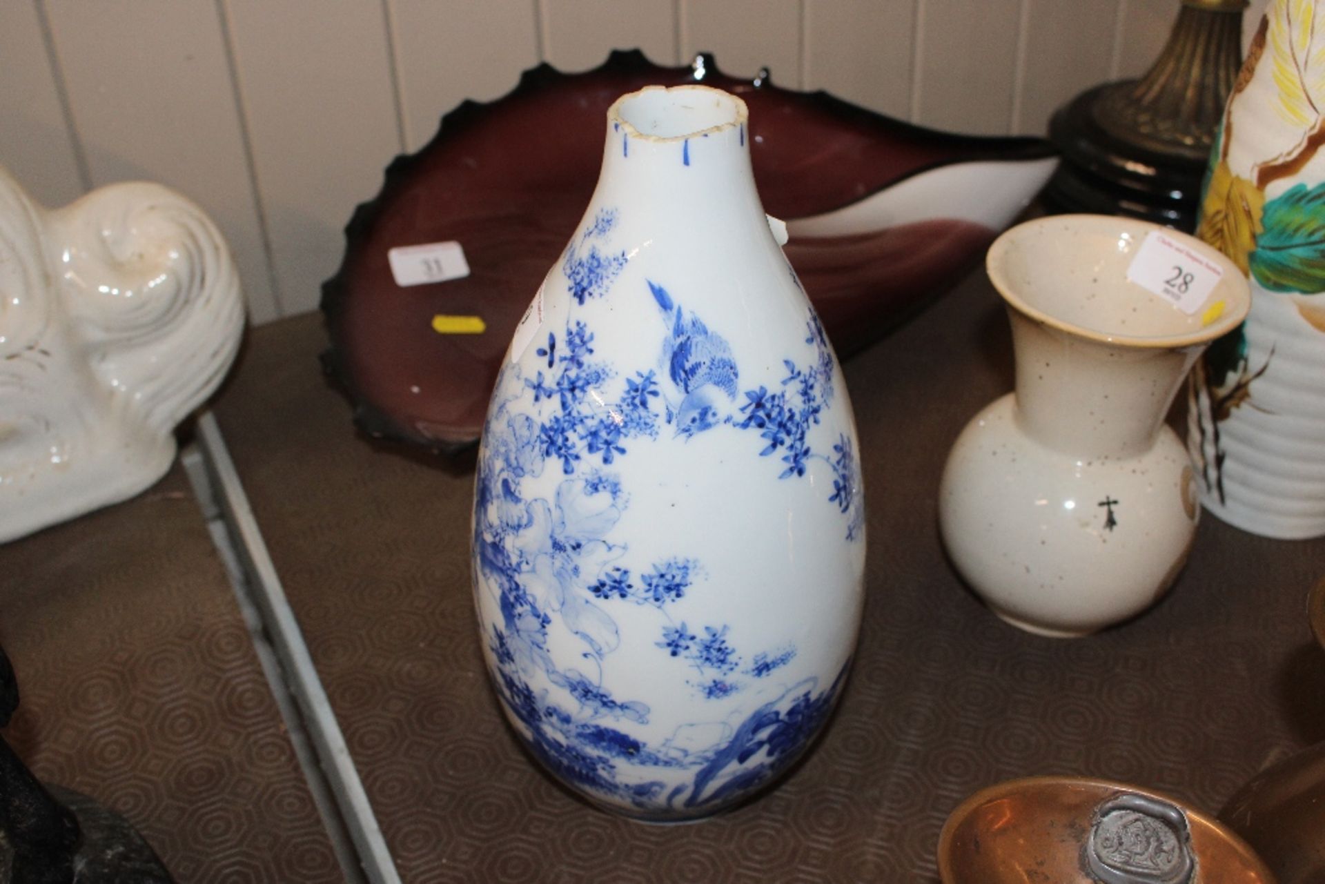 An Oriental baluster blue and white vase, characte - Image 2 of 4