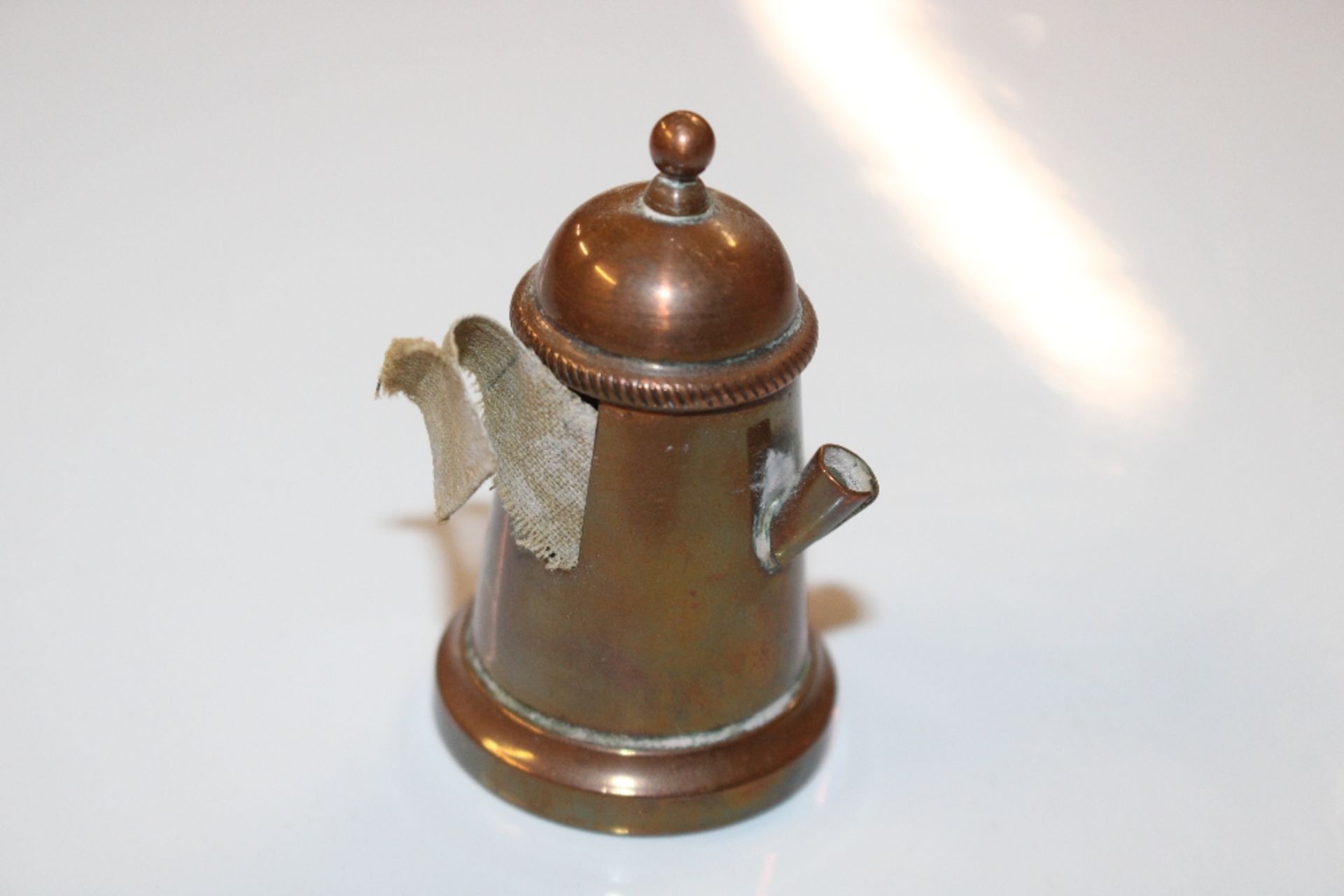 A box containing a brass reception bell, small orn - Image 4 of 5