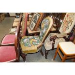 A Victorian spoon back chair with beadwork upholst