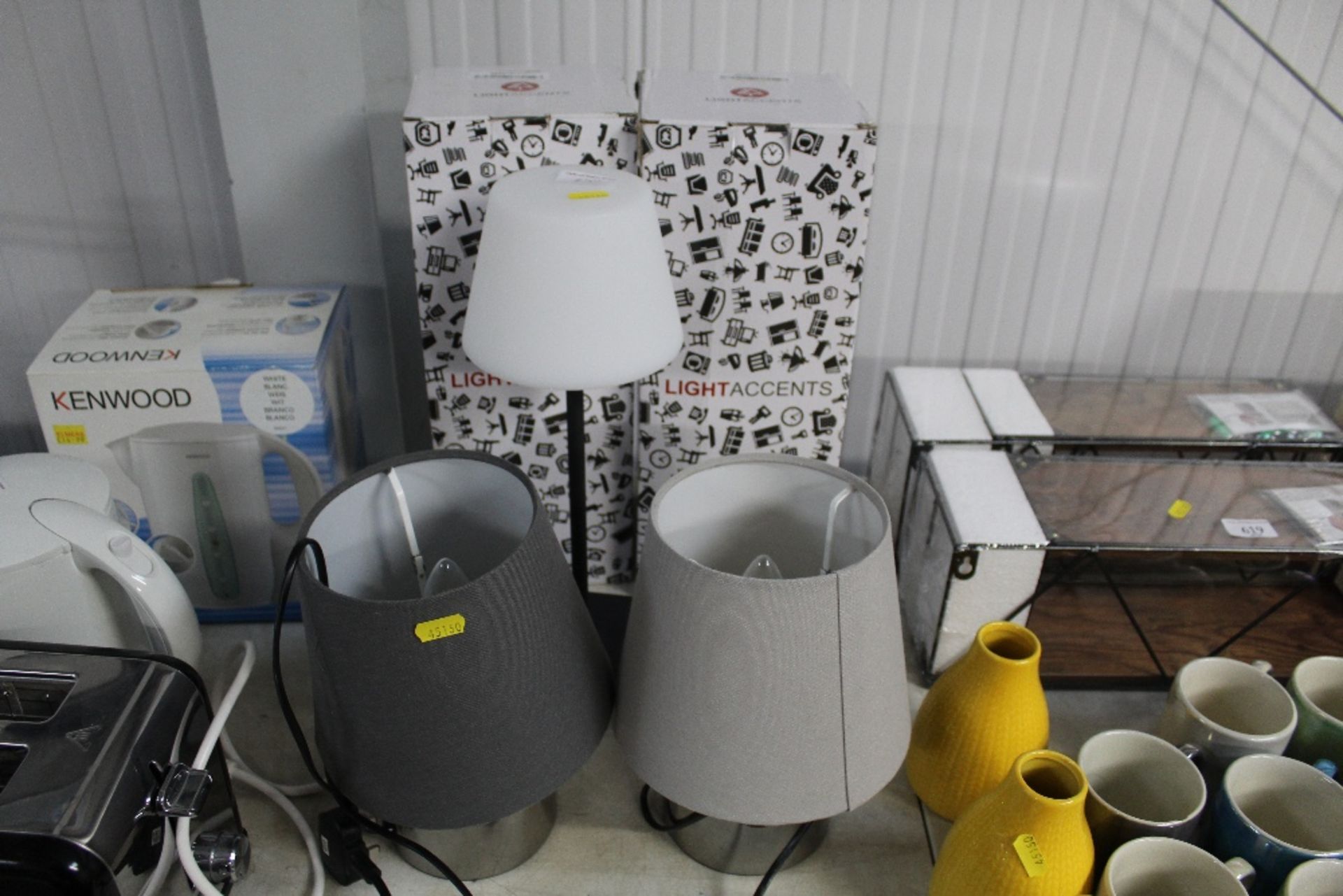 Three table lamps, two with original boxes