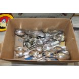 A box of various silver plated and other cutlery