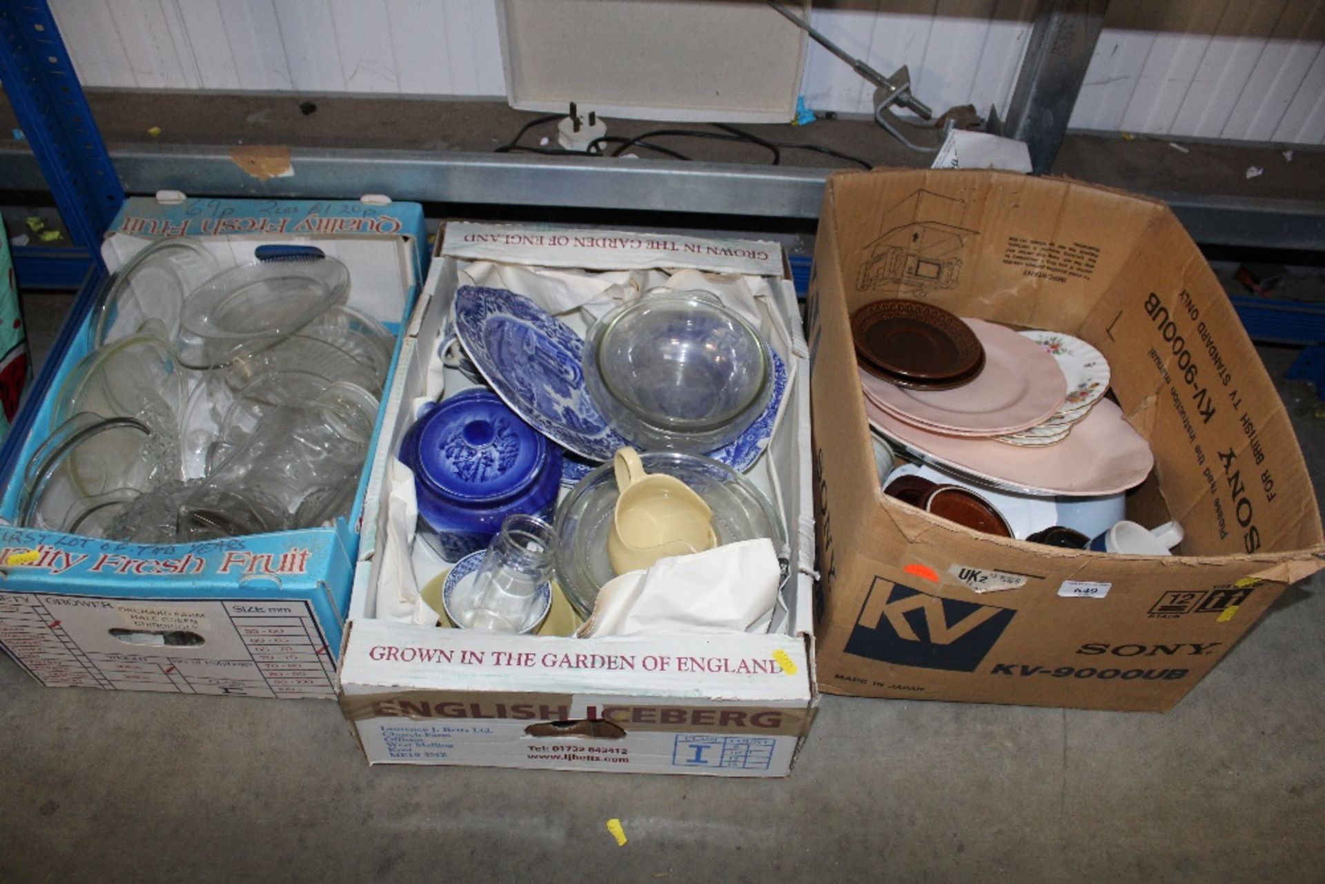 Three boxes containing various sundry glass and ch