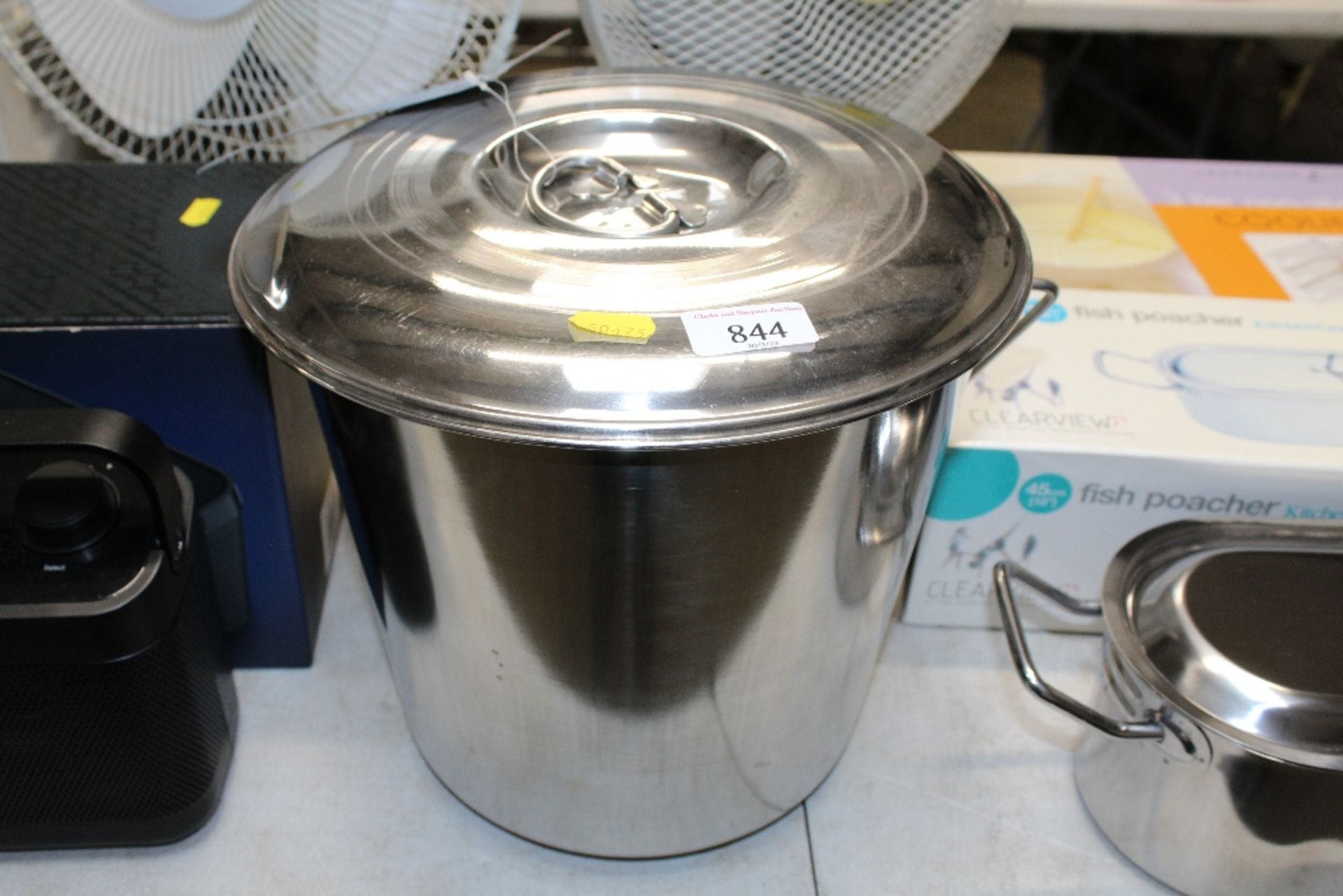 A stainless steel bucket
