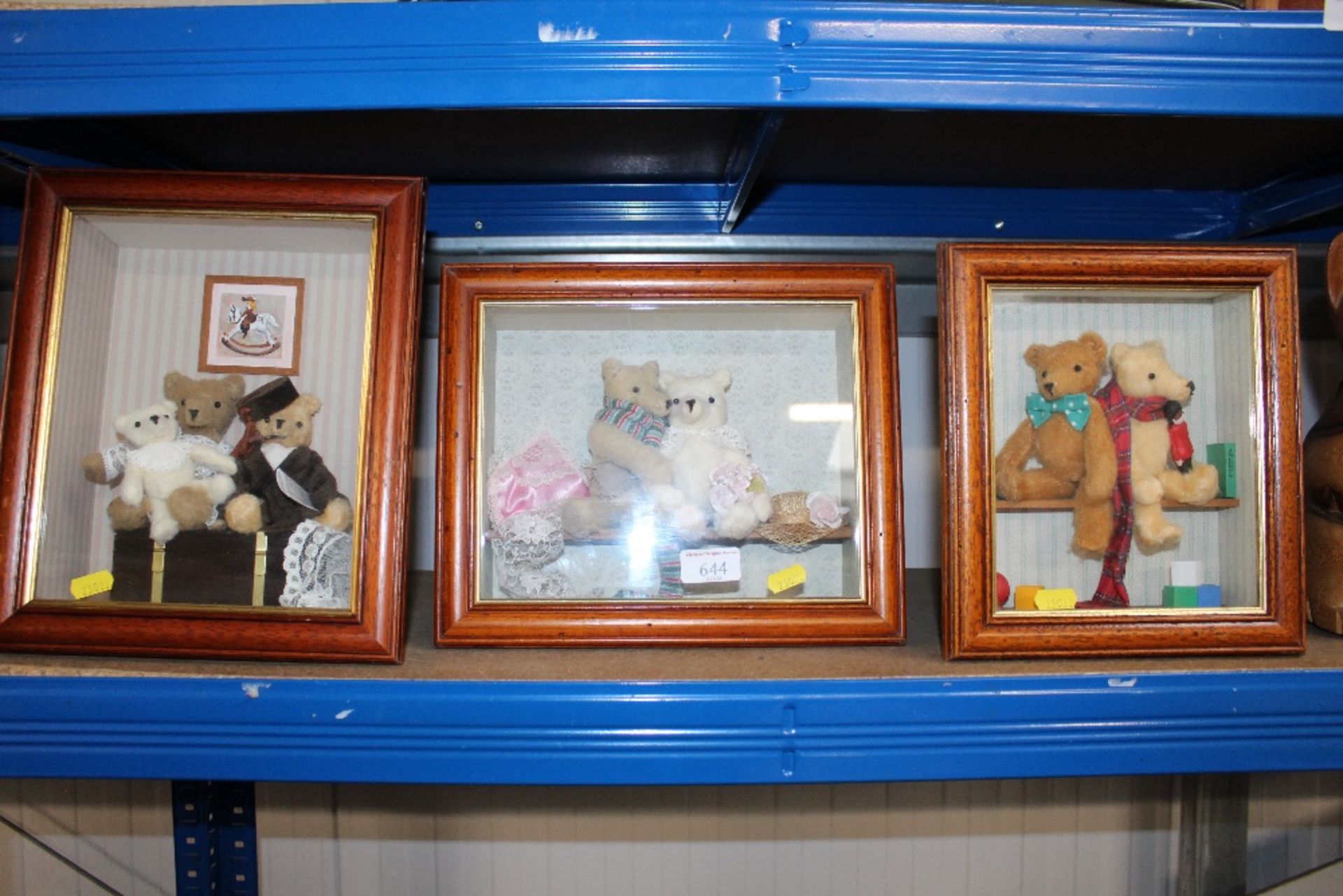 Three teddy bear dioramas