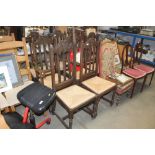 A set of eight slat back and rush seated chairs, t