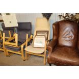 A modern bentwood type armchair with yellow uphols