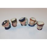 Five Royal Doulton miniature character jugs