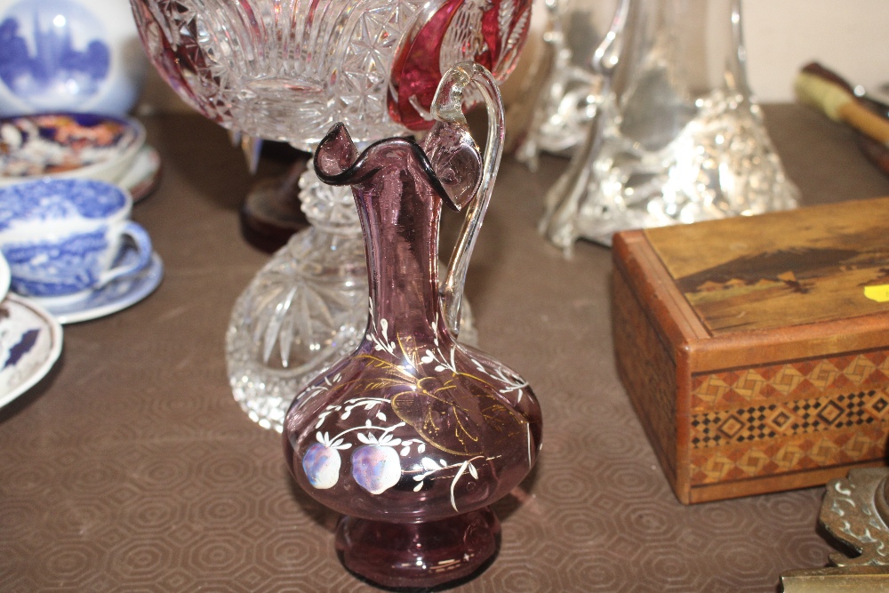 A pair of ruby glass lustre vases AF; a ruby decorate - Image 6 of 7