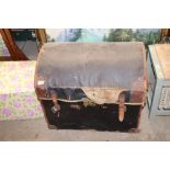 A leather and canvas mounted dome topped trunk AF