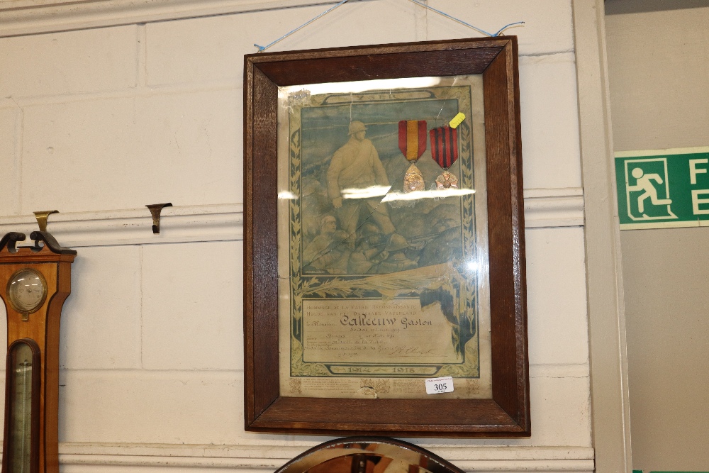 A group of Belgian WW1 medals frame and glazed wit