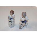 One Royal Copenhagen figure and a Bing and Grondahl figure of boy drinking