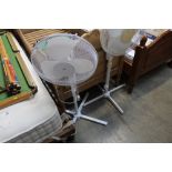 A pedestal desk fan