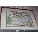 A framed and glazed coloured map "Saxton's Map of