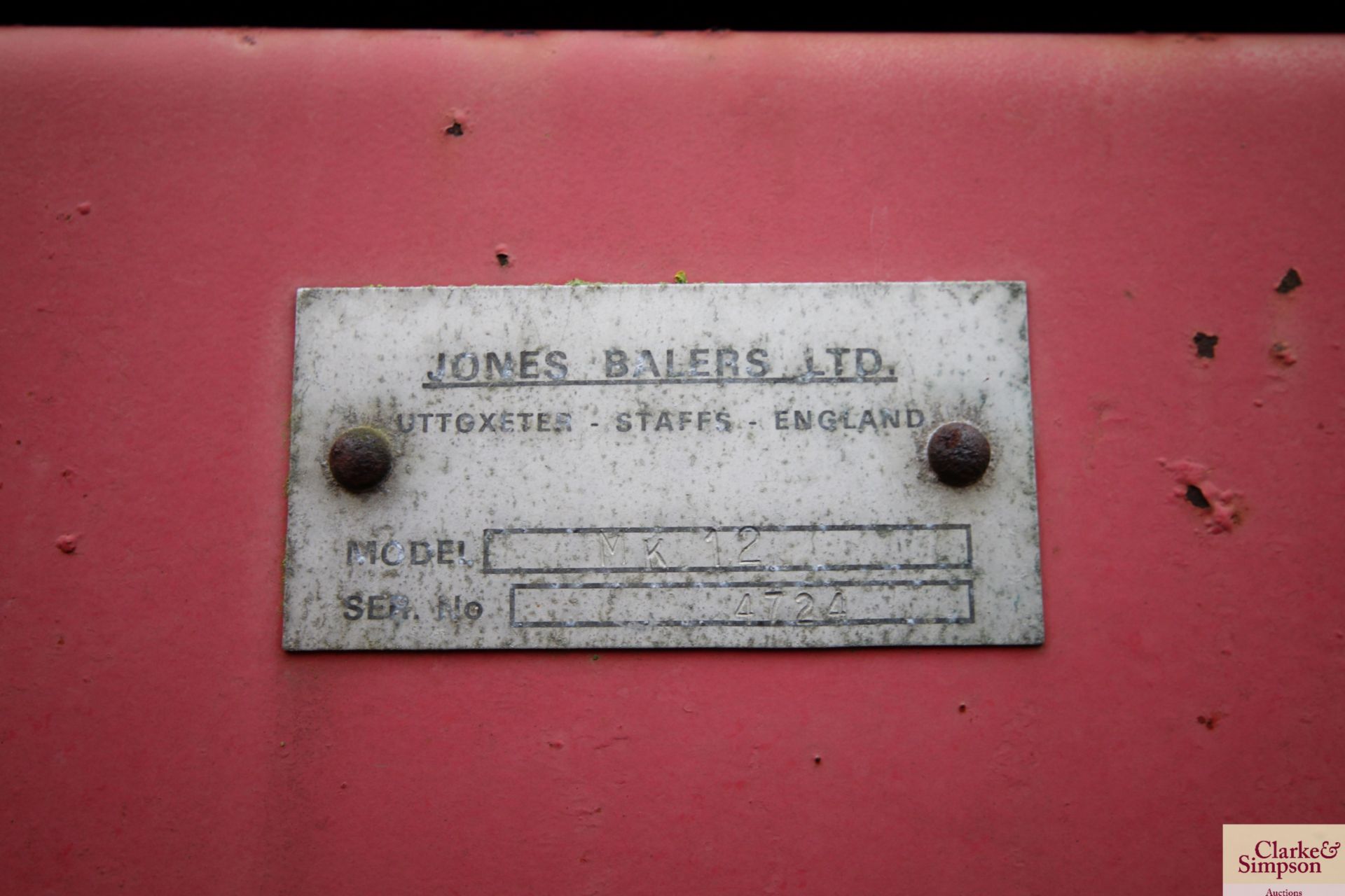 Allis Chalmers 707-T (Jones MK 12) conventional baler. Serial number 4724. - Image 28 of 28