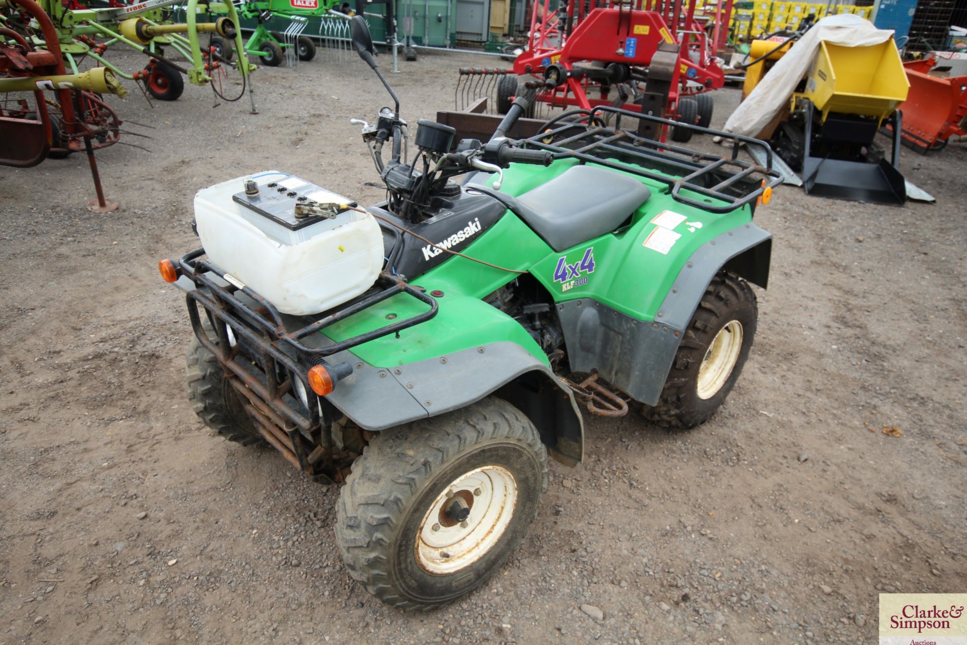 Kawasaki KLF300 4WD quad bike. 3,551 miles. With road lighting kit. V