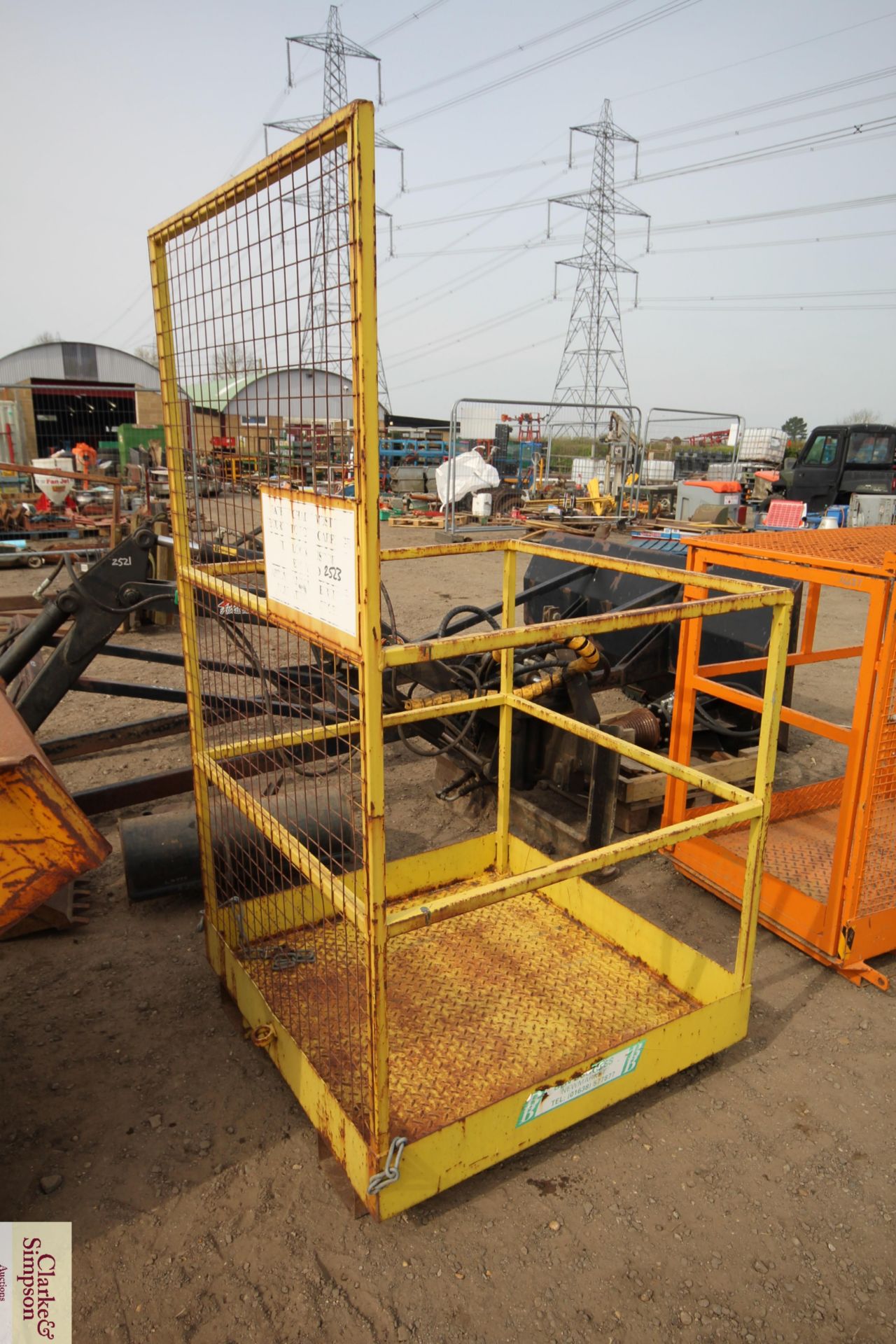 Man cage to fit pallet tines. For sale due to sale of farm. V