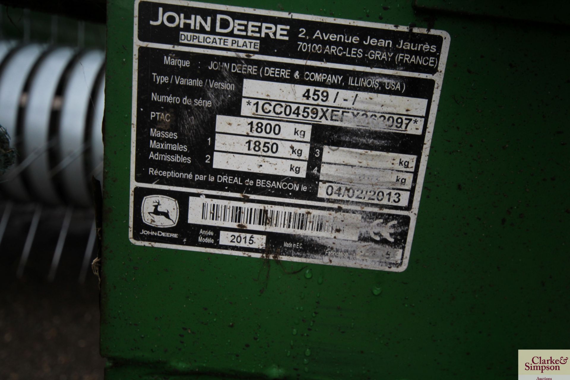 John Deere 459 conventional baler. 2015. V - Image 26 of 26