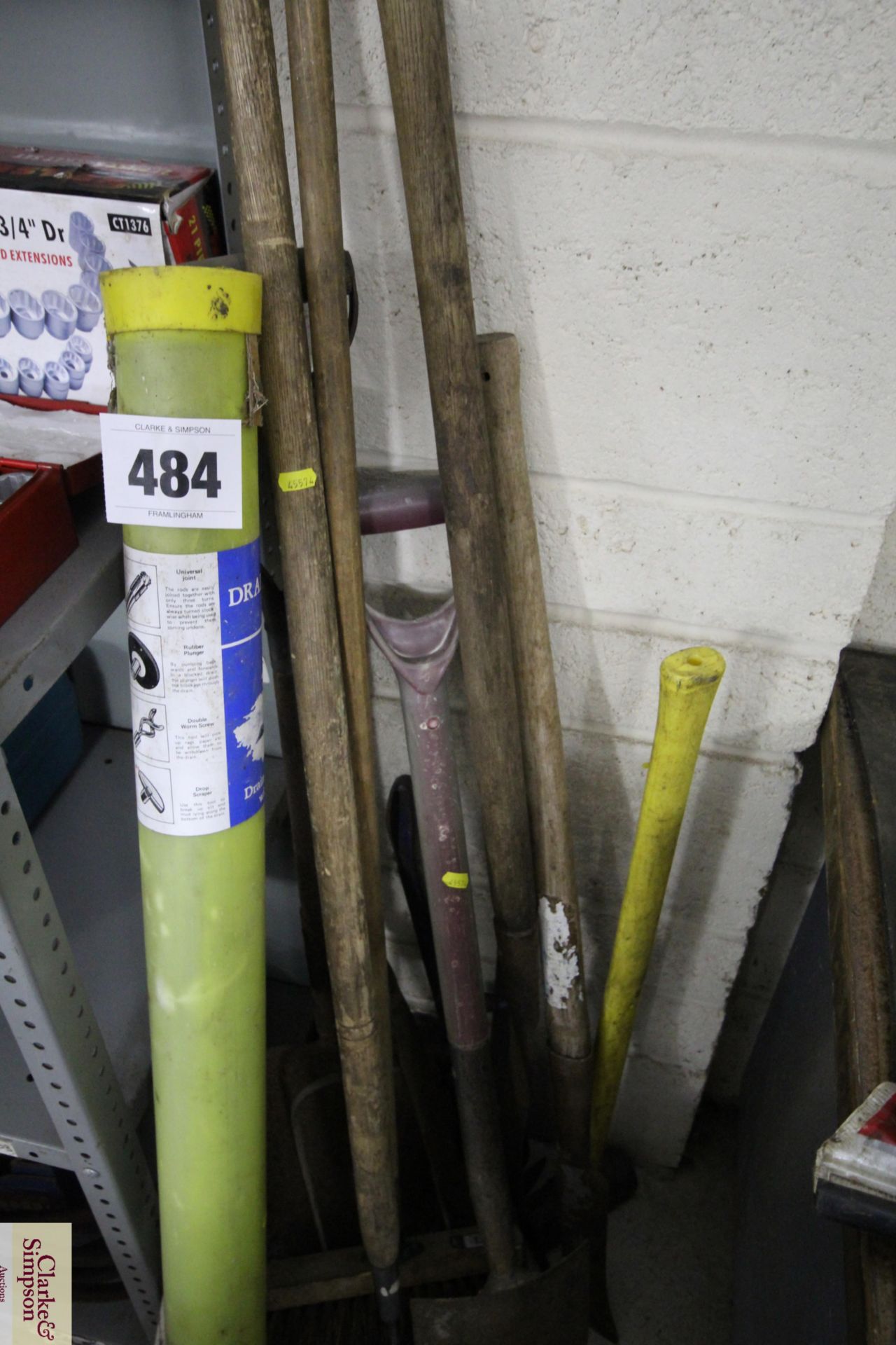 Quantity of long handled tools and unused drain rods. - Image 3 of 4