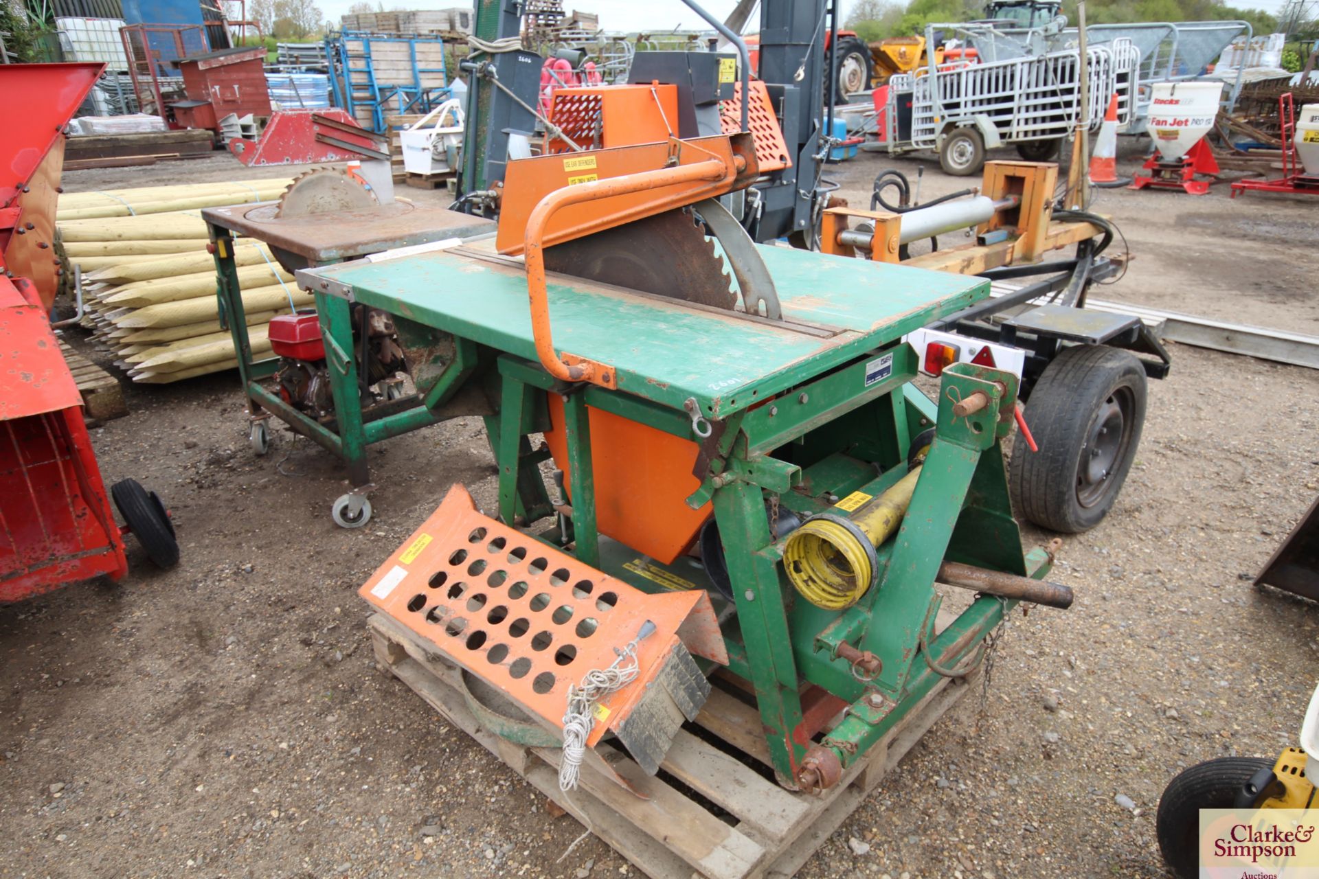 Transaw linkage mounted PTO driven saw bench. V