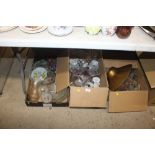 Three boxes of miscellaneous decorative and table