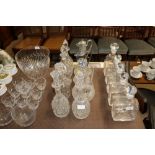 A pair of Victorian cut glass decanters; four othe