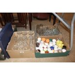 Two boxes of miscellaneous table glassware; a box