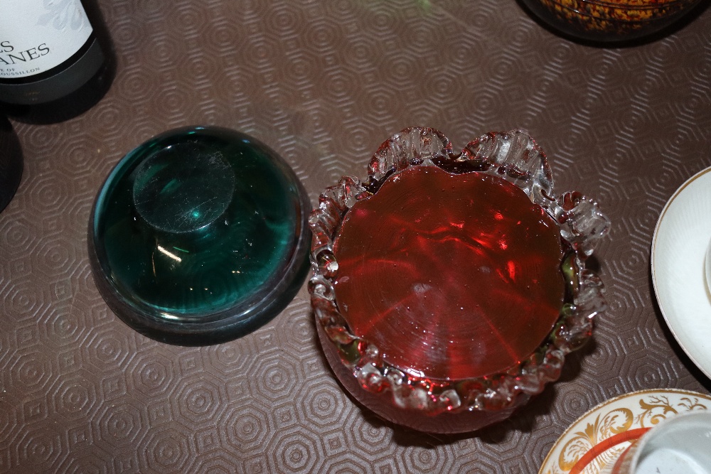 A cranberry glass baluster water jug; a Vasart type amber and mottled glass bowl with ribbed - Image 9 of 18