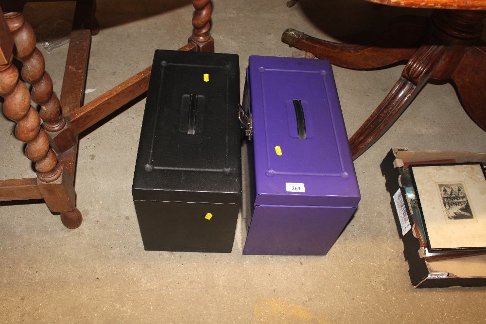 Two metal file storage boxes